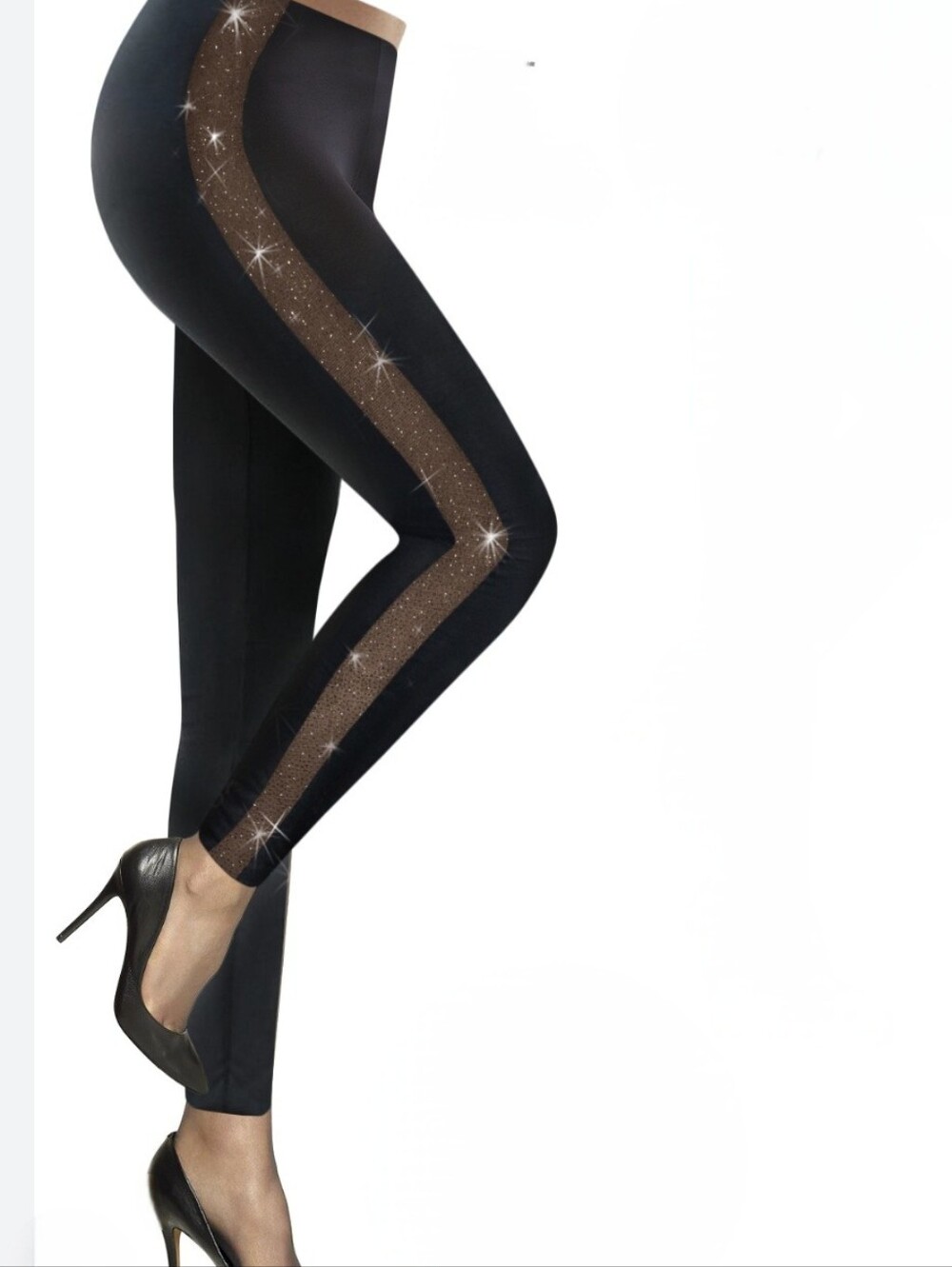 Shein Sparkle Mesh Side Panel Leggings- Black